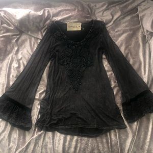 NWT T Party Lace Trim Distressed Bell Sleeve Top S